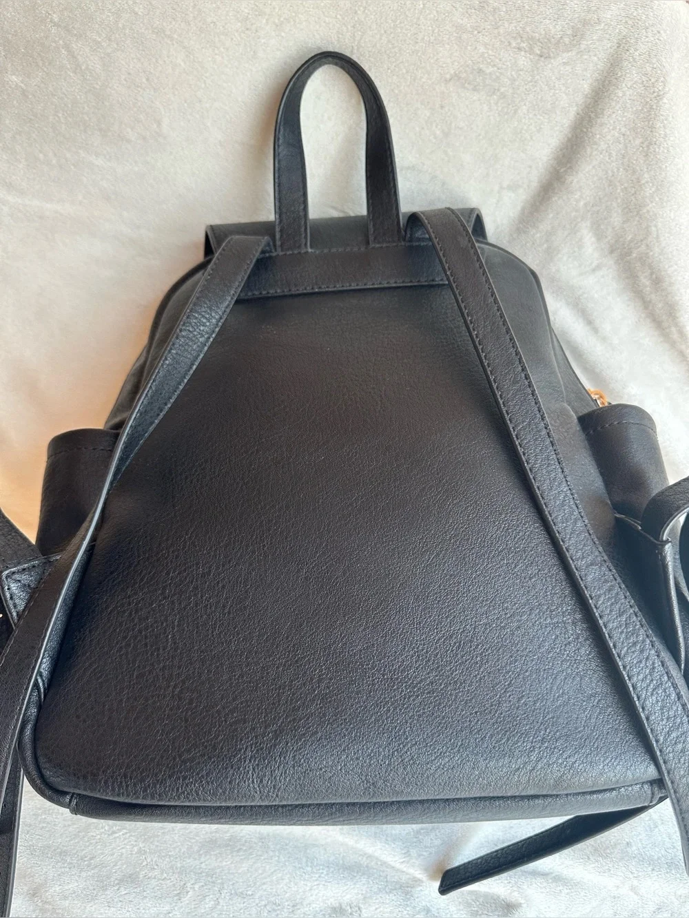 LC Lauren Conrad Black Faux Leather Backpack with Gold Accent